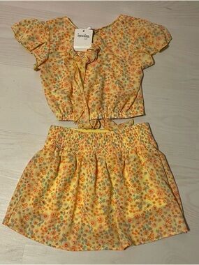 Speechless Kids Yellow Floral Button-Front Dress with Orange and Blue Accents